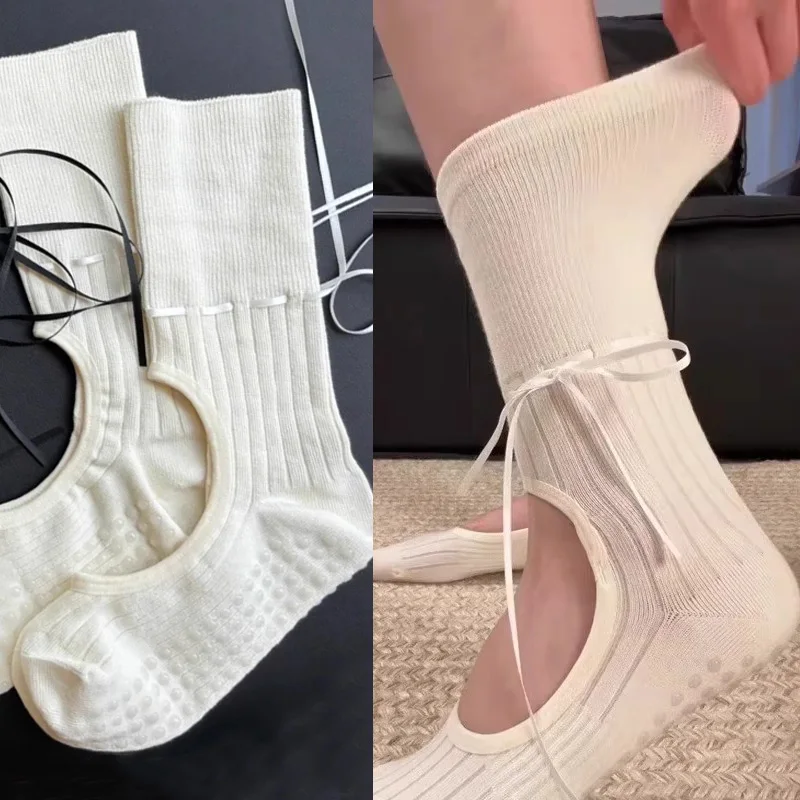 Fashion Women Yoga Socks Ribbo - Pilates Yoga Youtube ulasan dan harga